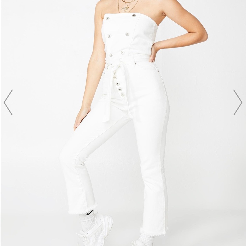 strapless denim jumpsuit!!